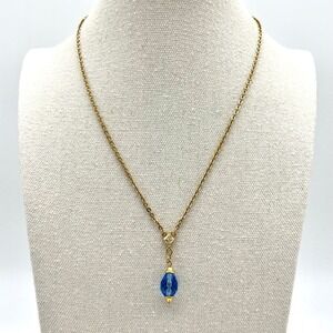 Blue Crystal Drop Necklace Gold Chain Adjustable‎ Length Elegant